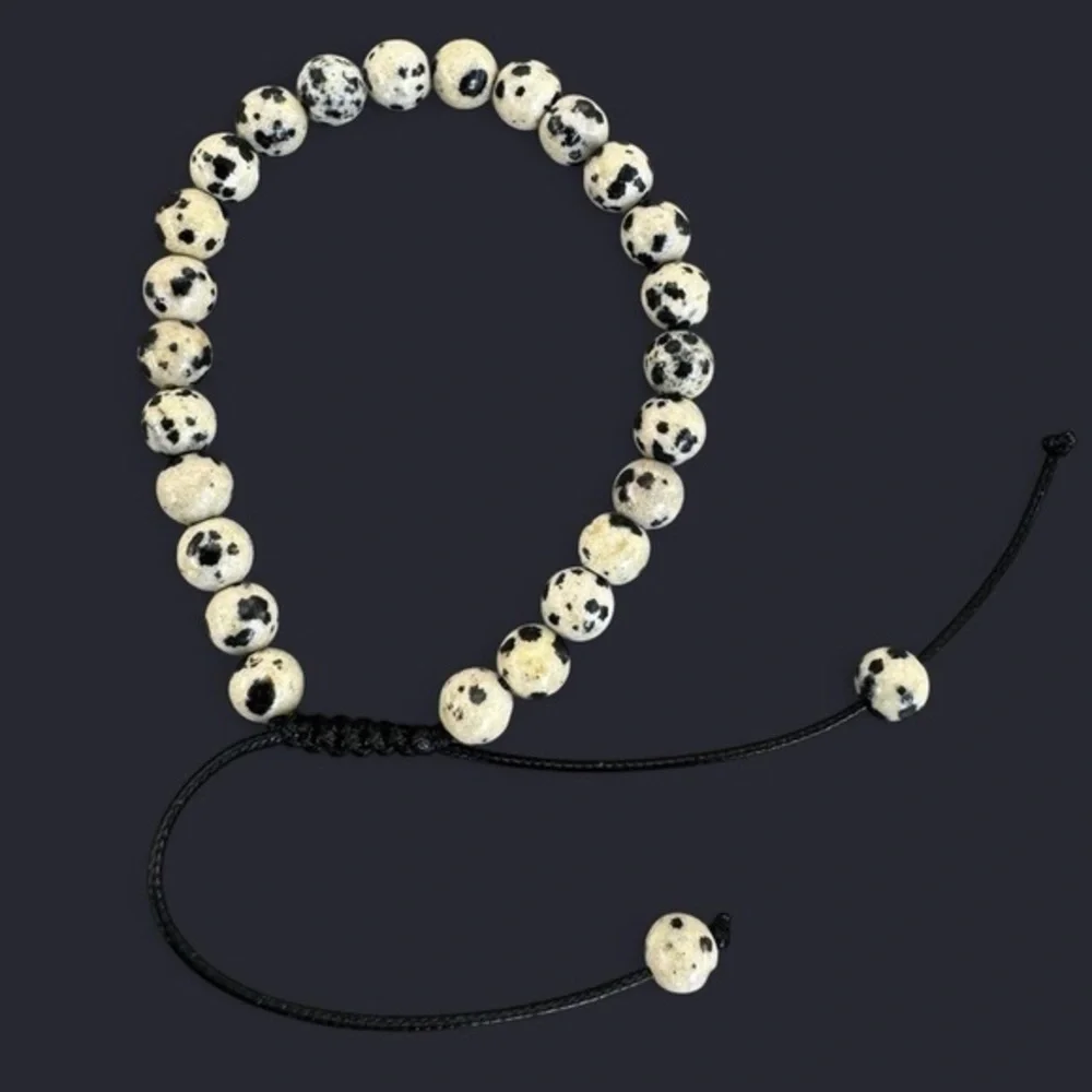 Dalmatian Jasper Adjustable Gemstone Bead Bracelet 6mm